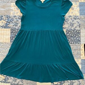 Teal Blue Flutter Sleeve Mock Neck Dress